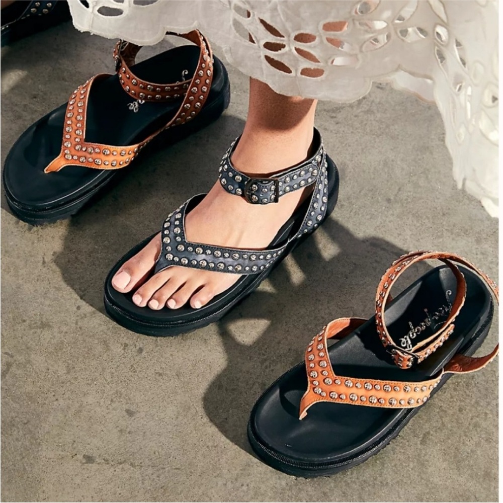 Free People Izzy Black Sandals with Silver Studs - Picture 4 of 7